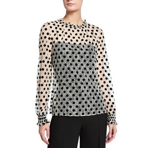 AKRIS PUNTO Ruffle Lace Floral Long-sleeve Dotted Blouse Size 4 NWOT